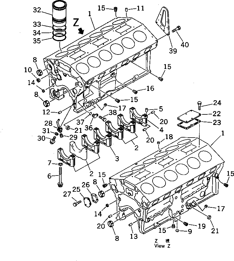 Схема запчастей Komatsu SA12V140-1M - БЛОК ЦИЛИНДРОВ (JG СПЕЦ-Я.) ДВИГАТЕЛЬ