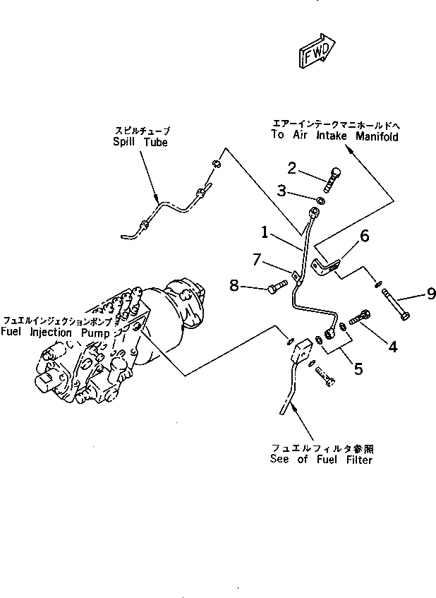 Схема запчастей Komatsu SA12V140-1M - ВОЗВРАТ ТОПЛИВА (ПРАВ.) ДВИГАТЕЛЬ