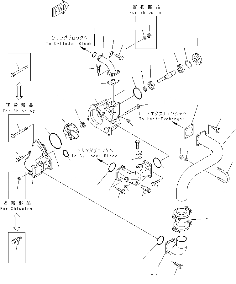 Схема запчастей Komatsu SA12V140-1M - ВОДЯНАЯ ПОМПА (JG СПЕЦ-Я.) ДВИГАТЕЛЬ