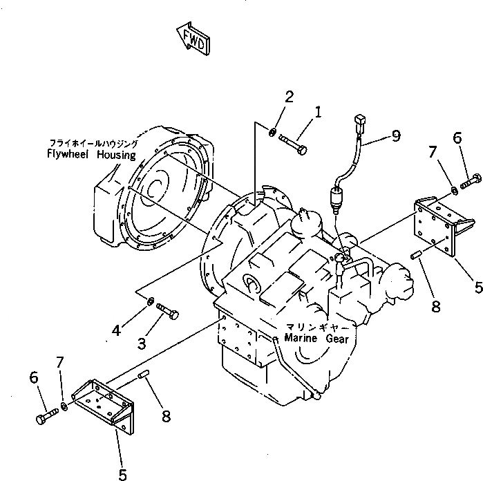 Схема запчастей Komatsu SA12V140-1M - MARINE ПРИВОД КРЕПЛЕНИЕ ДВИГАТЕЛЬ
