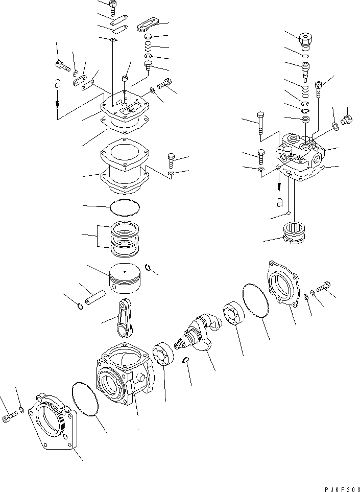 Схема запчастей Komatsu SA12V140-1D-A - КОМПРЕССОР (ЗАДН.) (ВНУТР. ЧАСТИ) ДВИГАТЕЛЬ