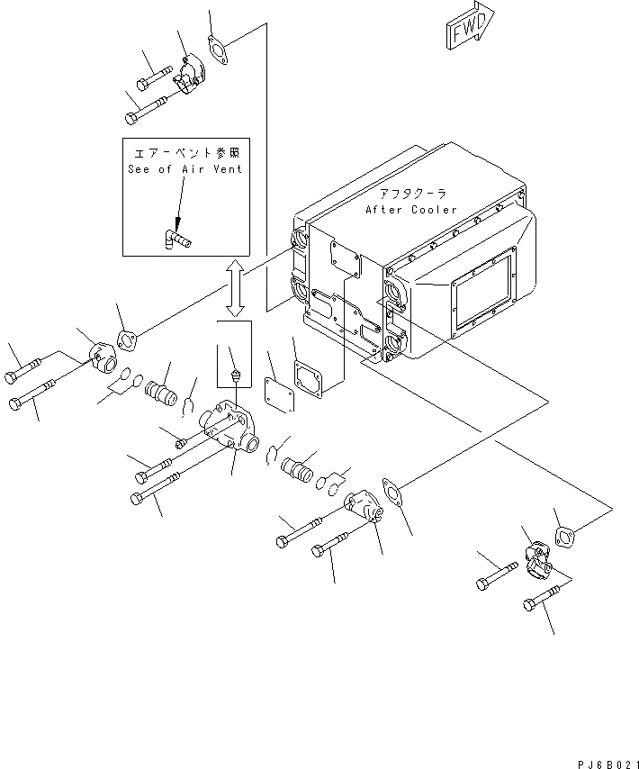 Схема запчастей Komatsu SA12V170E-2A - ПОСЛЕОХЛАДИТЕЛЬ ВОДН. СОЕДИН-Е ДВИГАТЕЛЬ