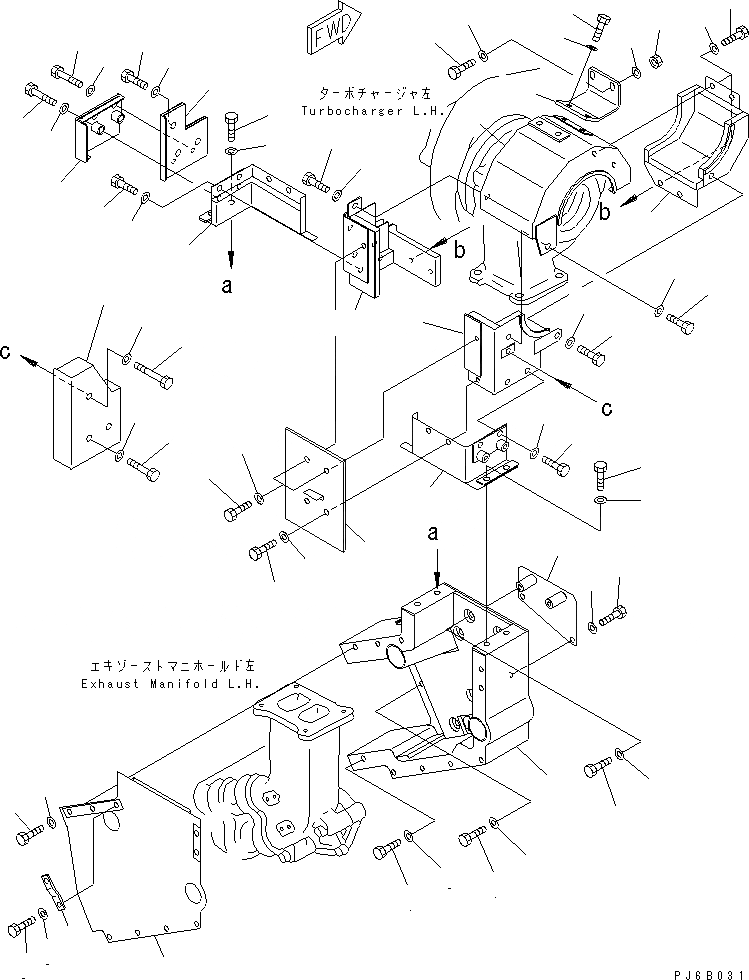 Схема запчастей Komatsu SA12V170E-2A - ТУРБОНАГНЕТАТЕЛЬ КРЫШКА(ДВИГАТЕЛЬ ЛЕВ. ) ДВИГАТЕЛЬ