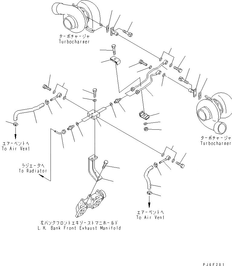 Схема запчастей Komatsu SA12V140-1U-A - ТУРБОНАГНЕТАТЕЛЬ ОХЛАЖД-Е (ВОДН. ВЫПУСКН. ЛИНИЯ) (СПЕЦ-Я ДЛЯ БОЛЬШИХ ВЫСОТ.)(№-) ДВИГАТЕЛЬ