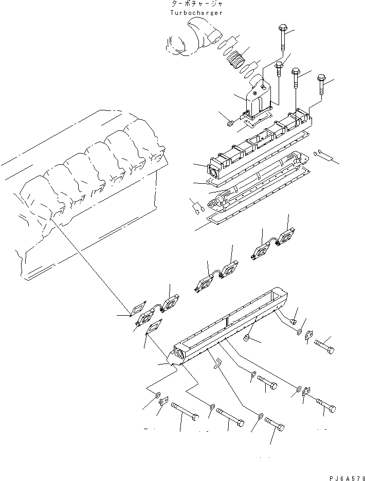 Схема запчастей Komatsu SA12V140-1A-A - ТРУБОПРОВОД ВПУСКА ВОЗДУХА И ПОСЛЕОХЛАДИТЕЛЬ (ЛЕВ. ГРУПП.)(№-) ДВИГАТЕЛЬ