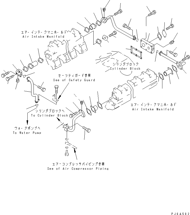 Схема запчастей Komatsu SA12V140-1A-A - ПОСЛЕОХЛАДИТЕЛЬ ВОДН. ГИДРОЛИНИЯ(№-) ДВИГАТЕЛЬ