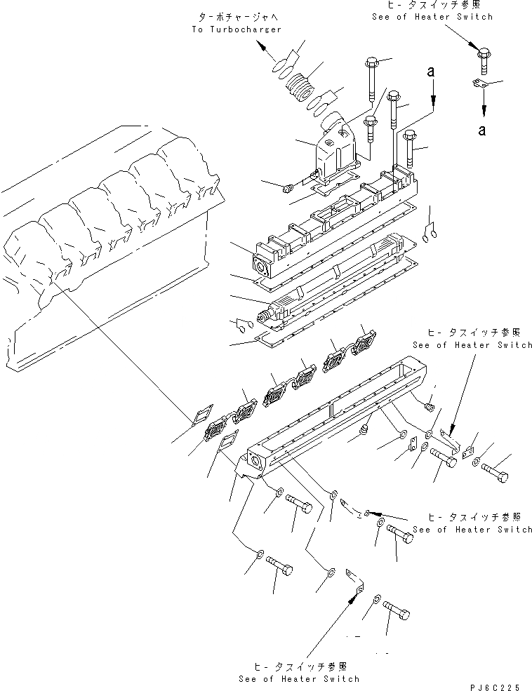 Схема запчастей Komatsu SA12V140-1R-A - ТРУБОПРОВОД ВПУСКА ВОЗДУХА И ПОСЛЕОХЛАДИТЕЛЬ (ЛЕВ. ГРУПП.) (ДЛЯ ЭЛЕКТРИЧ. РЕГУЛЯТОРА)(№97-) ДВИГАТЕЛЬ