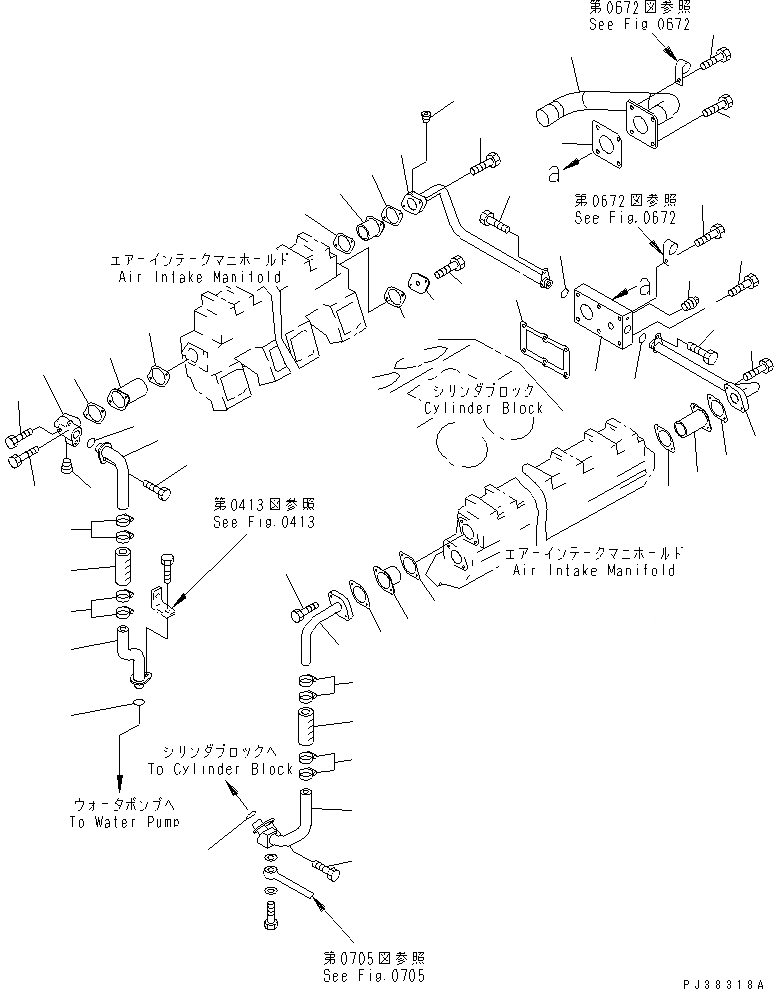 Схема запчастей Komatsu SA12V140-1C-A - ПОСЛЕОХЛАДИТЕЛЬ ВОДН. ГИДРОЛИНИЯ(№-98) ДВИГАТЕЛЬ