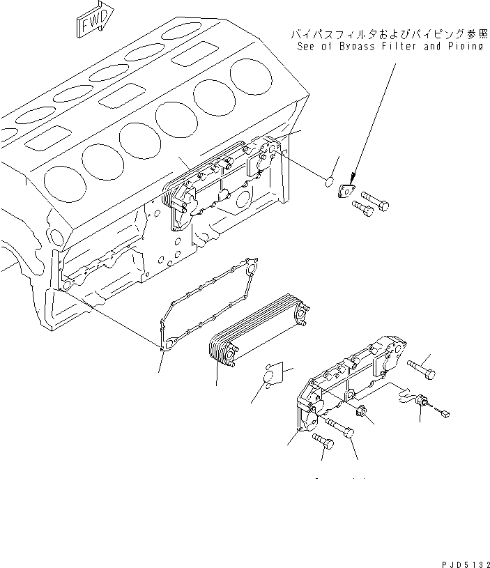 Схема запчастей Komatsu SA12V140-1U-A - МАСЛООХЛАДИТЕЛЬ (С ОБОГРЕВАТЕЛЕМ БЛОКА)(№7-98) ДВИГАТЕЛЬ