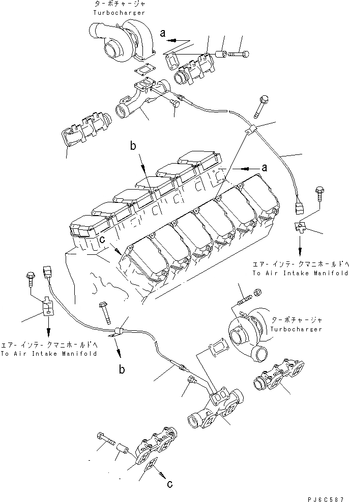 Схема запчастей Komatsu SA12V140-1U-9A - ВЫПУСКНОЙ КОЛЛЕКТОР (VHMS СПЕЦ-Я.)(№7-) ДВИГАТЕЛЬ