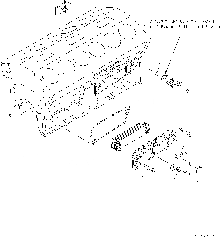 Схема запчастей Komatsu SA12V140-1A-A - МАСЛООХЛАДИТЕЛЬ КРЕПЛЕНИЕ (С ОБОГРЕВАТЕЛЕМ БЛОКА)(№89-) ДВИГАТЕЛЬ