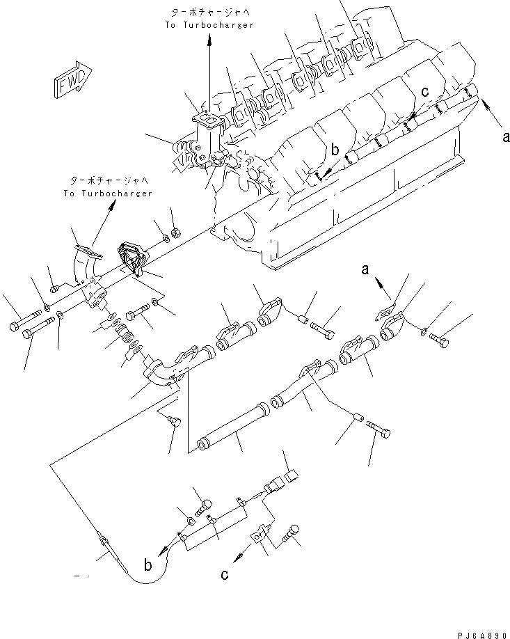 Схема запчастей Komatsu SA12V170-1D-A - ВЫПУСКНОЙ КОЛЛЕКТОР(№9-9) ДВИГАТЕЛЬ