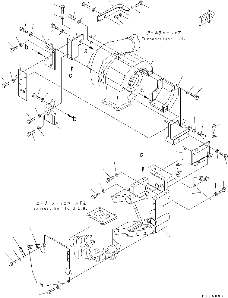 Схема запчастей Komatsu SA12V170-1D-EA - ТУРБОНАГНЕТАТЕЛЬ КРЫШКА(ДВИГАТЕЛЬ ЛЕВ. )(№9-) ДВИГАТЕЛЬ