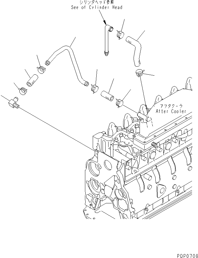 Схема запчастей Komatsu SA6D102E-1AC - ПОСЛЕОХЛАДИТЕЛЬ ВОДН. ГИДРОЛИНИЯ(№88-) ДВИГАТЕЛЬ
