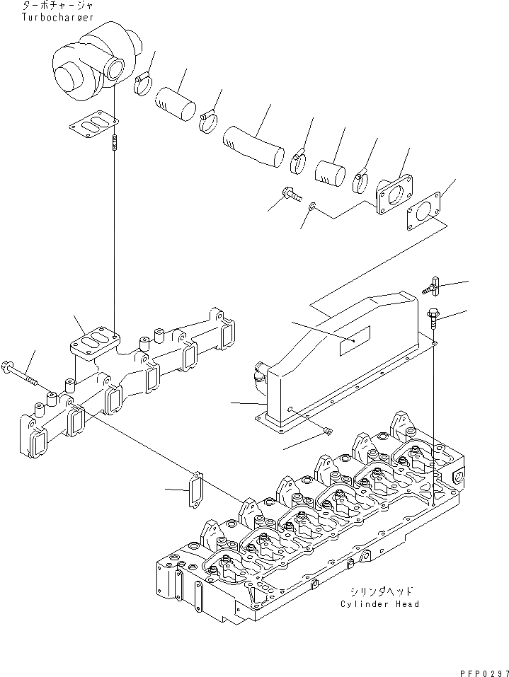 Схема запчастей Komatsu SA6D102E-1AA - ВЫПУСКНОЙ КОЛЛЕКТОР И ПОСЛЕОХЛАДИТЕЛЬ ДВИГАТЕЛЬ