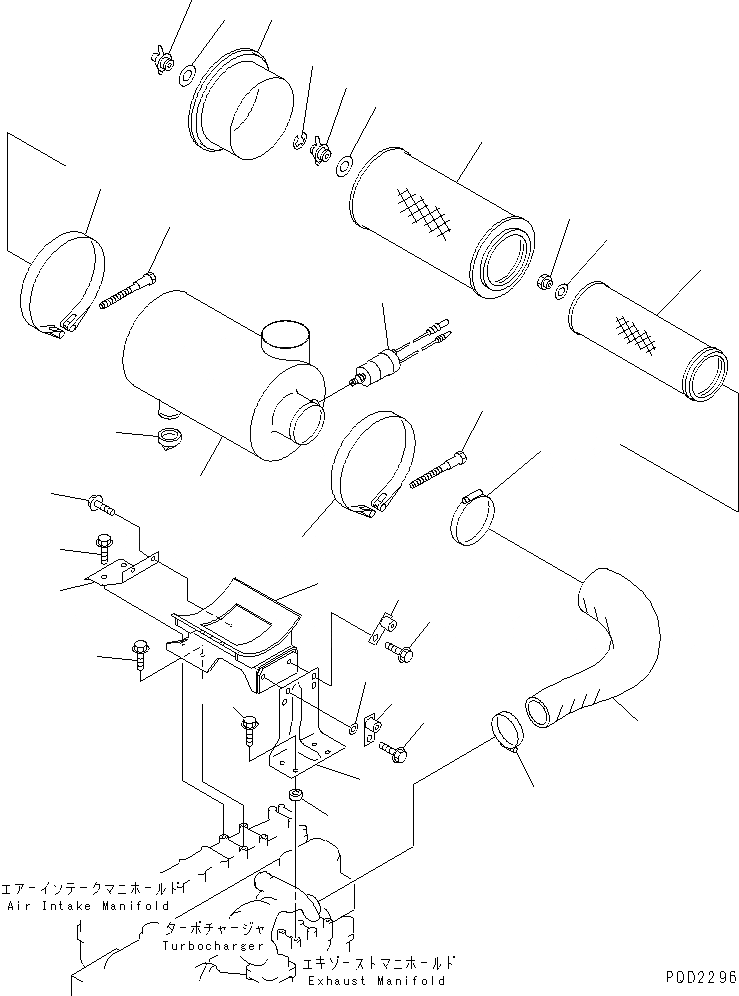 Схема запчастей Komatsu SA6D108-1G-7 - ВОЗДУХООЧИСТИТЕЛЬ (С УДЛИННЕНН. ВОЗДУХОЗАБОРНИКОМ)(№9-) ДВИГАТЕЛЬ