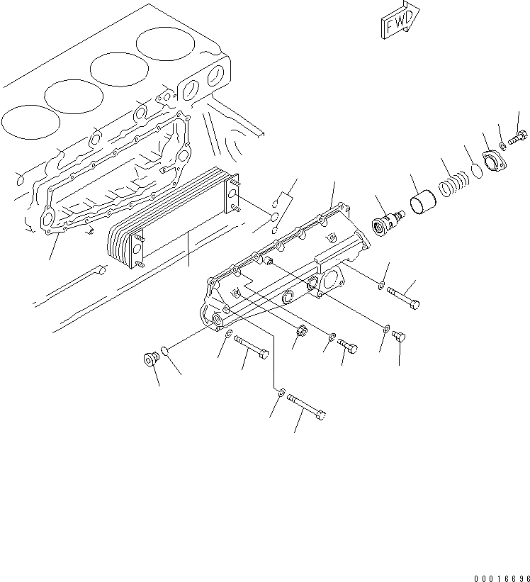 Схема запчастей Komatsu SA6D140-1B-G - МАСЛООХЛАДИТЕЛЬ (МОРОЗОУСТОЙЧИВ. СПЕЦИФИКАЦИЯ.)(№-) ДВИГАТЕЛЬ