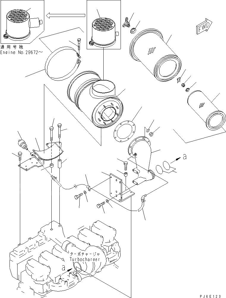 Схема запчастей Komatsu SA6D140E-2D-7 - ВОЗДУХООЧИСТИТЕЛЬ (БЕЗ ТЕРМОЗАЩИТА)(№7-) ДВИГАТЕЛЬ
