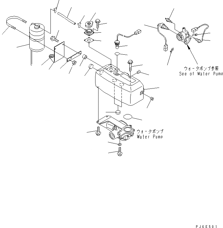 Схема запчастей Komatsu SA6D108-1B-T - ВОДН. БАК(№7-) ДВИГАТЕЛЬ
