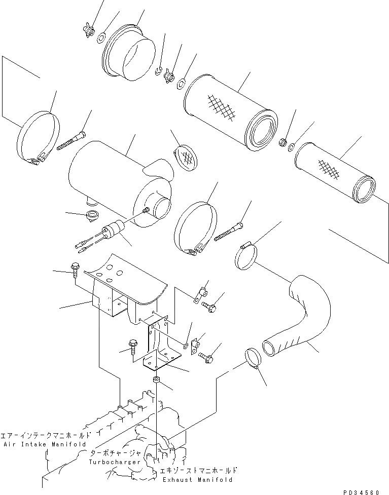 Схема запчастей Komatsu SA6D108E-2A-S7 - ВОЗДУХООЧИСТИТЕЛЬ(№-) ДВИГАТЕЛЬ