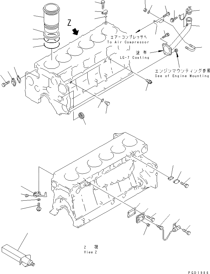Схема запчастей Komatsu SA6D140-2A-G - БЛОК ЦИЛИНДРОВ (/) (ДЛЯ ПЕРЕДН. ДВИГАТЕЛЬ)(№9-8) ДВИГАТЕЛЬ