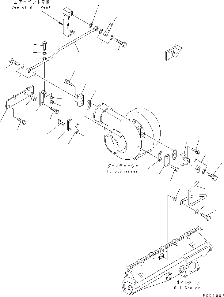 Схема запчастей Komatsu SA6D140-2B-G - ТУРБОНАГНЕТАТЕЛЬ ВОДН. ГИДРОЛИНИЯ(№9-) ДВИГАТЕЛЬ