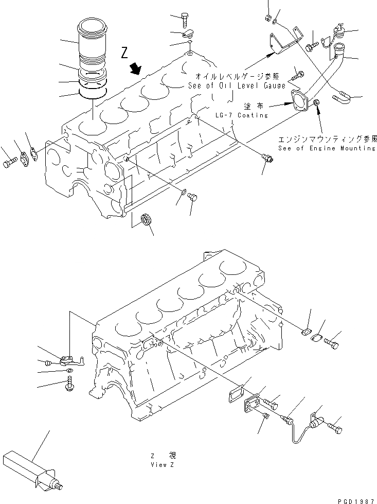 Схема запчастей Komatsu SA6D140-2B-G - БЛОК ЦИЛИНДРОВ (/) (ДЛЯ ЗАДН. ДВИГАТЕЛЬ)(№9-8) ДВИГАТЕЛЬ