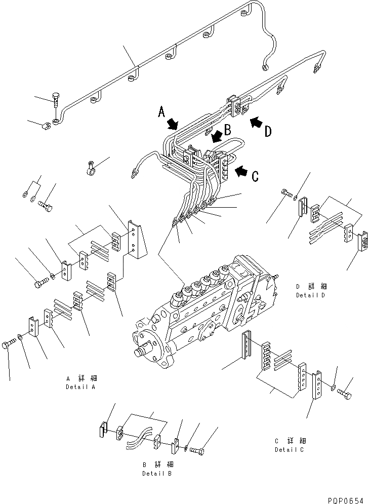 Схема запчастей Komatsu SA6D114-1AA - ТОПЛИВН. ТРУБКИ ВПРЫСКА ДВИГАТЕЛЬ