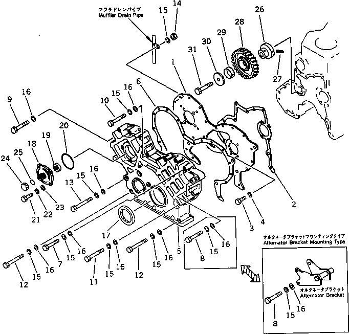 Схема запчастей Komatsu SA6D110-1U - ПЕРЕДН. КРЫШКАAND ПРИВОД БЛОК ЦИЛИНДРОВ