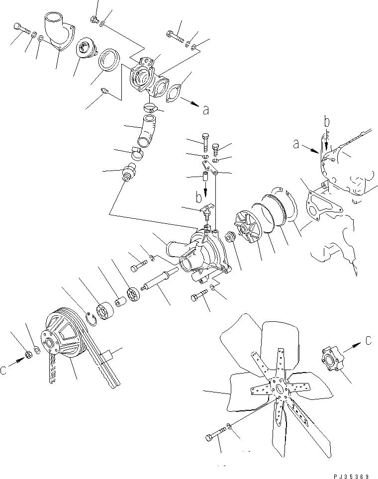 Схема запчастей Komatsu SA6D110-1U - ВОДЯНАЯ ПОМПА И ВЕНТИЛЯТОР ОХЛАЖДЕНИЯ (ШУМОПОДАВЛ. СПЕЦ-Я) СИСТЕМА ОХЛАЖДЕНИЯ