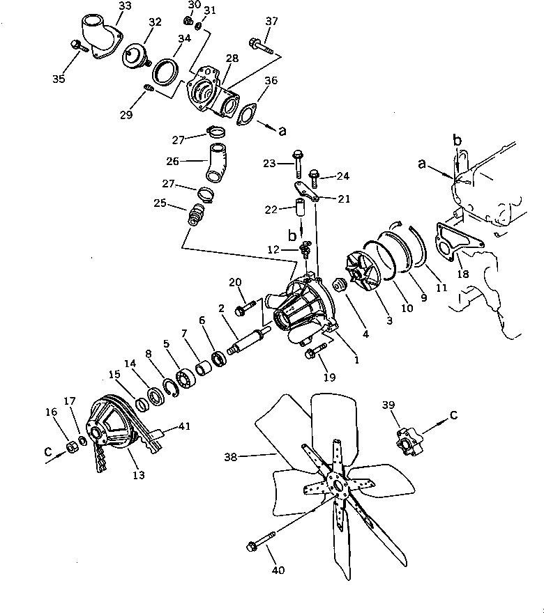 Схема запчастей Komatsu SA6D110-1U - ВОДЯНАЯ ПОМПА И ВЕНТИЛЯТОР ОХЛАЖДЕНИЯ (ШУМОПОДАВЛ. СПЕЦ-Я ДЛЯ EC)(№-) СИСТЕМА ОХЛАЖДЕНИЯ