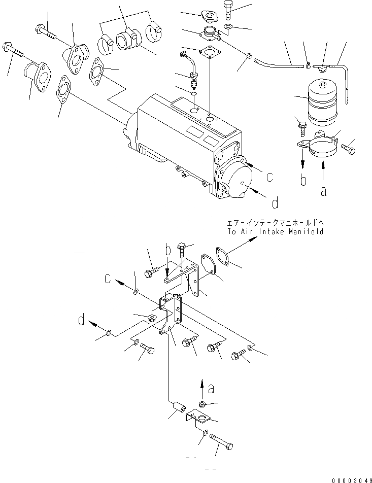 Схема запчастей Komatsu SA6D125-1HH - ПОДОГРЕВ EXCHENGER ТРУБЫ И РЕЗЕРВН. БАК(№9-) ДВИГАТЕЛЬ