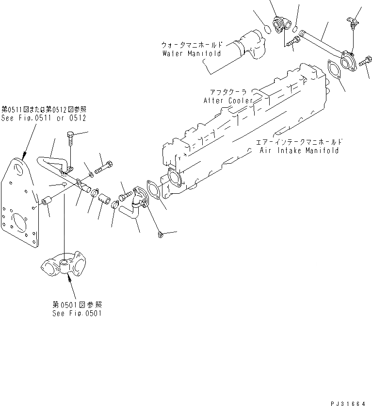Схема запчастей Komatsu SA6D125-1T - ВОДН. ГИДРОЛИНИЯ ГОЛОВКА ЦИЛИНДРОВ