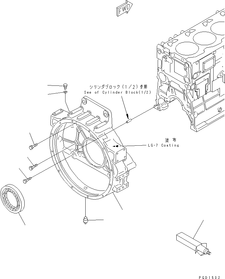 Схема запчастей Komatsu SA6D125E-2A-C - КАРТЕР МАХОВИКА(№9-) ДВИГАТЕЛЬ
