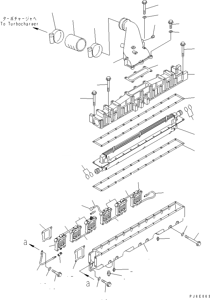 Схема запчастей Komatsu SA6D125E-3C-7A - ТРУБОПРОВОД ВПУСКА ВОЗДУХА И ПОСЛЕОХЛАДИТЕЛЬ(№-) ДВИГАТЕЛЬ