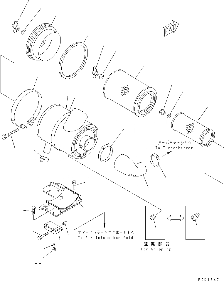 Схема запчастей Komatsu SA6D125E-2E-7 - ВОЗДУХООЧИСТИТЕЛЬ(№-) ДВИГАТЕЛЬ
