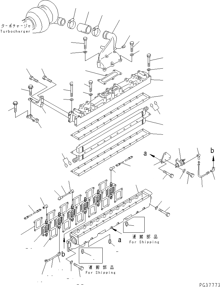 Схема запчастей Komatsu SA6D125-1X - ТРУБОПРОВОД ВПУСКА ВОЗДУХА И ПОСЛЕОХЛАДИТЕЛЬ(№-) ГОЛОВКА ЦИЛИНДРОВ