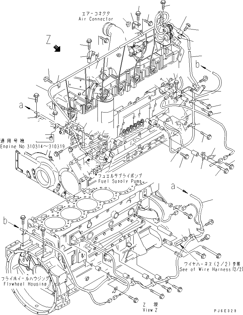 Схема запчастей Komatsu SA6D125E-3A-7W - ЭЛЕКТРОПРОВОДКА (/) ДВИГАТЕЛЬ ЛЕВ. Э/ПРОВОДКА (ОБОГРЕВАТЕЛЬ. СПЕЦ-Я.)(№-) ДВИГАТЕЛЬ