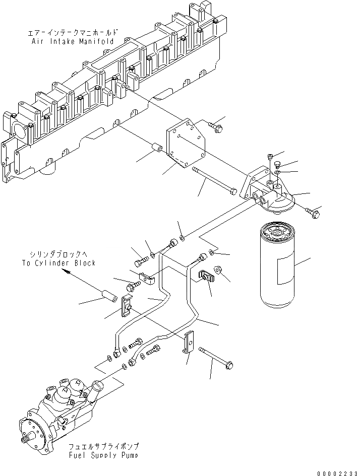 Схема запчастей Komatsu SA6D125E-3B-7 - ТОПЛИВН. ФИЛЬТР. И ТРУБЫ (РЕЗЬБА -/8)(№9-) ДВИГАТЕЛЬ
