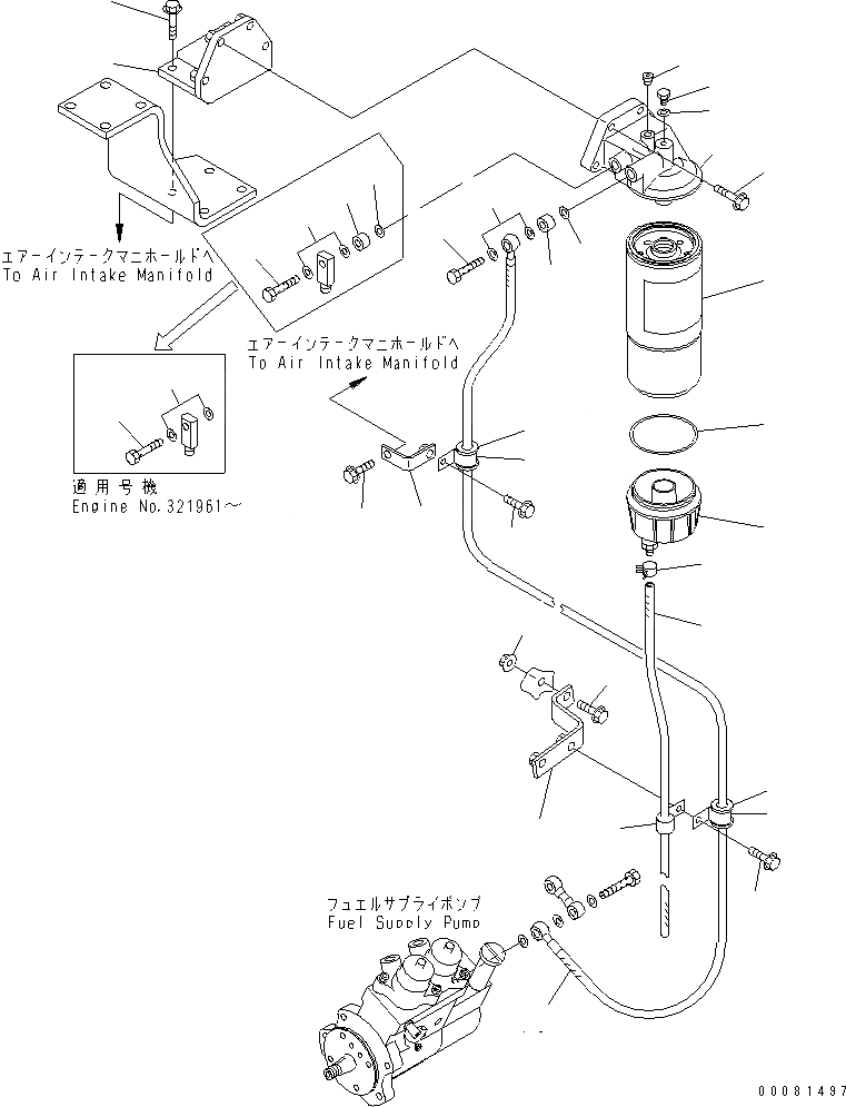 Схема запчастей Komatsu SA6D125E-3B-7 - ТОПЛИВН. PRE-ФИЛЬТР. И ТРУБЫ (РЕЗЬБА -/) (BAD ТОПЛИВН. СПЕЦ-Я.)(№-) ДВИГАТЕЛЬ