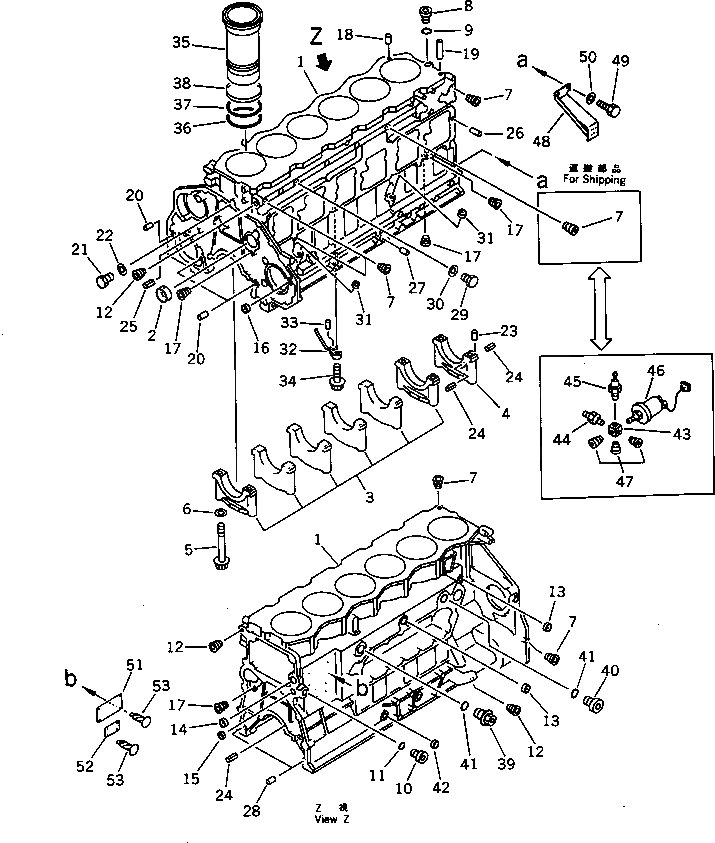 Схема запчастей Komatsu SA6D125-1AA - БЛОК ЦИЛИНДРОВ(SAD-AA №9-) БЛОК ЦИЛИНДРОВ