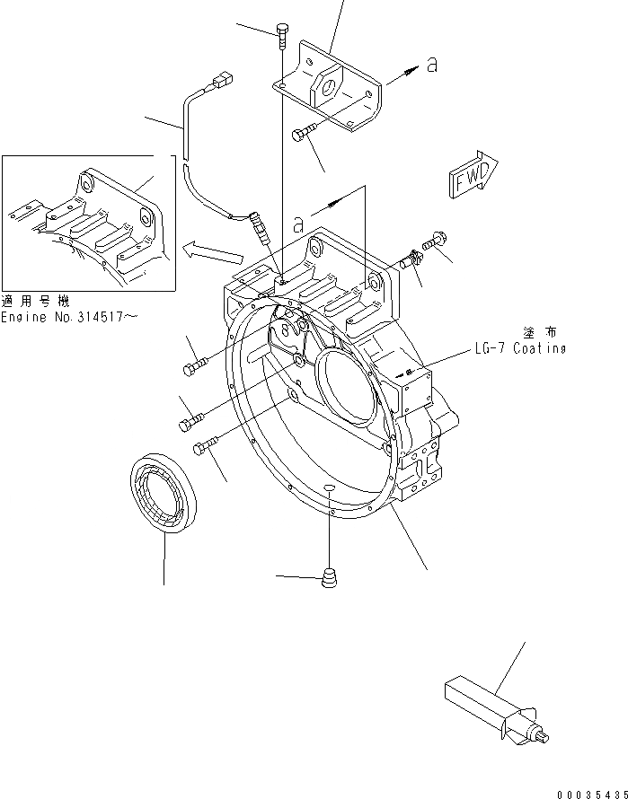 Схема запчастей Komatsu SA6D125E-3C-7A - КАРТЕР МАХОВИКА(№-) ДВИГАТЕЛЬ