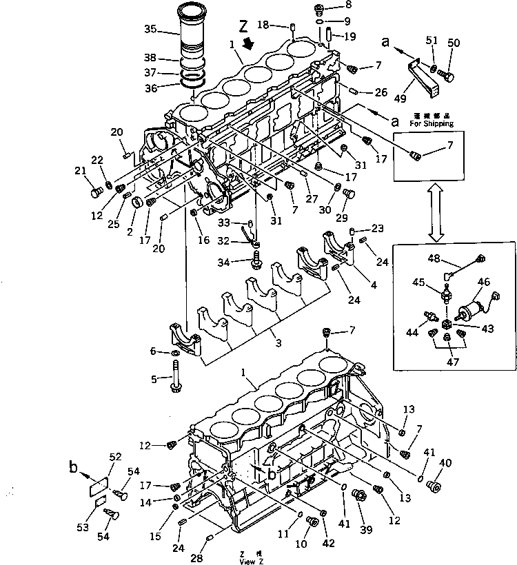 Схема запчастей Komatsu SA6D125-1Z - БЛОК ЦИЛИНДРОВ(SAD-Z №7-) БЛОК ЦИЛИНДРОВ