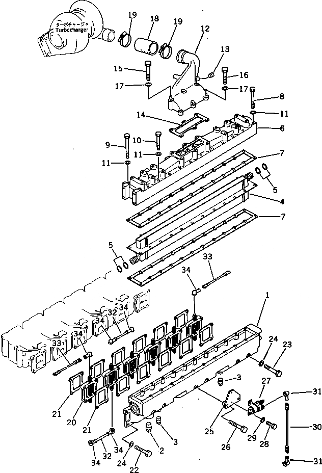 Схема запчастей Komatsu SA6D125-1S - ТРУБОПРОВОД ВПУСКА ВОЗДУХА И ПОСЛЕОХЛАДИТЕЛЬ ГОЛОВКА ЦИЛИНДРОВ