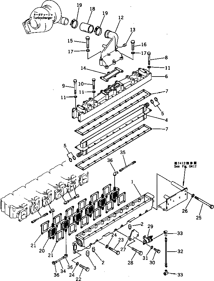 Схема запчастей Komatsu SA6D125-1G - ТРУБОПРОВОД ВПУСКА ВОЗДУХА И ПОСЛЕОХЛАДИТЕЛЬ (ДЛЯ ЯПОН.) ГОЛОВКА ЦИЛИНДРОВ