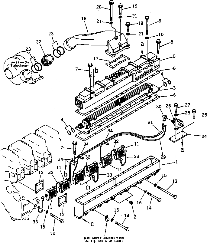 Схема запчастей Komatsu SA6D140-1B - ТРУБОПРОВОД ВПУСКА ВОЗДУХА И ПОСЛЕОХЛАДИТЕЛЬ (ДЛЯ ЯПОН.)(№-) ГОЛОВКА ЦИЛИНДРОВ