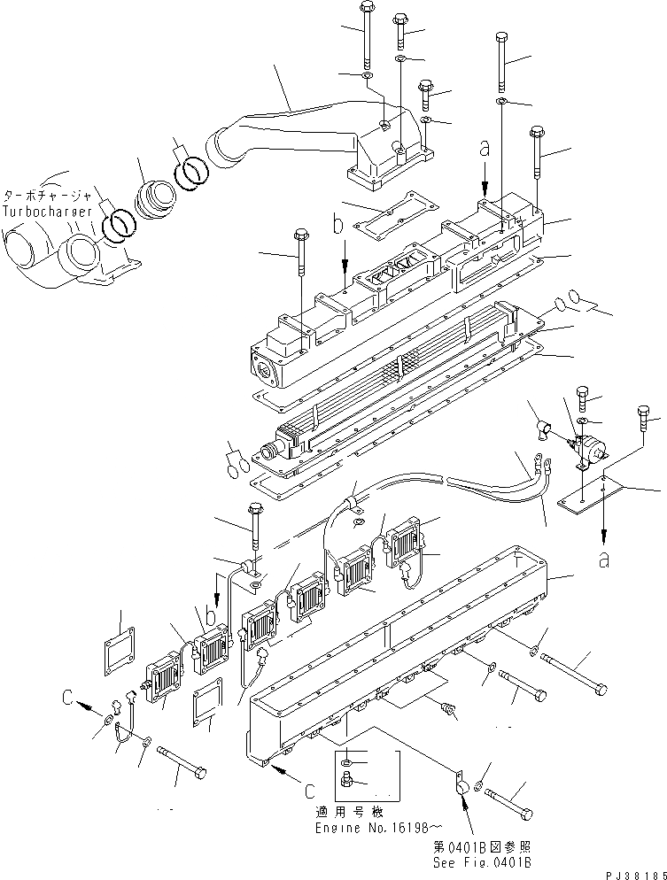 Схема запчастей Komatsu SA6D140-1B - ТРУБОПРОВОД ВПУСКА ВОЗДУХА И ПОСЛЕОХЛАДИТЕЛЬ (КРОМЕ ЯПОН.)(№-8979) ГОЛОВКА ЦИЛИНДРОВ
