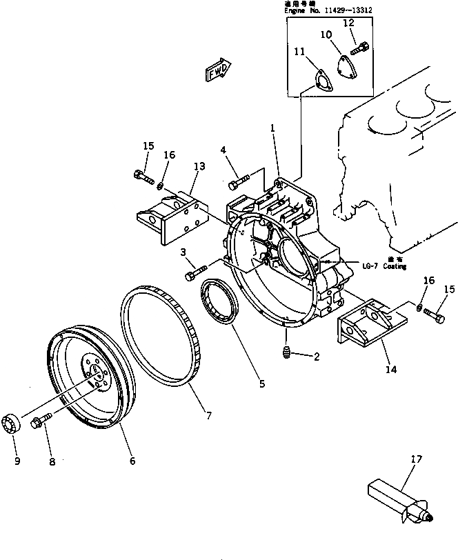 Схема запчастей Komatsu SA6D140-1B - МАХОВИК И КАРТЕР МАХОВИКА(№8-8979) БЛОК ЦИЛИНДРОВ