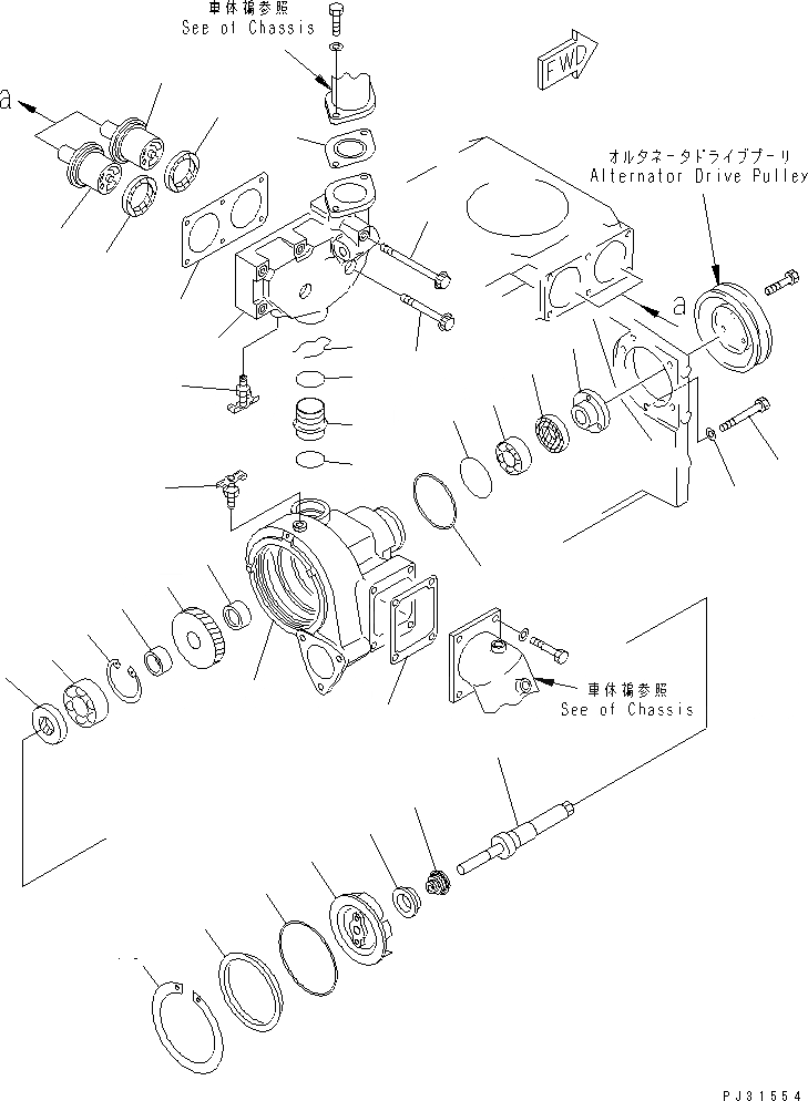Схема запчастей Komatsu SA6D140-1L - ВОДЯНАЯ ПОМПА И КРЕПЛЕНИЕ(№97-77) СИСТЕМА ОХЛАЖДЕНИЯ