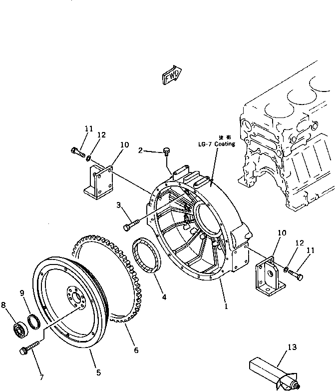 Схема запчастей Komatsu SA6D140-A-1U - МАХОВИК И КАРТЕР МАХОВИКА БЛОК ЦИЛИНДРОВ